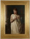 Lot# 1095 Edwin Longsden Long (1829-1891 British)
 
Portrait of a woman in Greco-Roman dress in an interior holding a pigeon, oil on canvas, 50'' H x 34'' W, est: $20,000/30,000