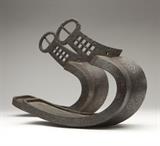 Lot# 1109 A pair of Japanese abumi (stirrups) Meiji era (1868 - 1912), of iron inlaid in silver with a floral pattern, 2 pcs, 9.5'' H x 10'' W x 5.25'' D, est: $800/1000