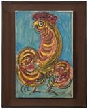 Lot# 1131 Jesus Reyes Ferreira (1882-1977 Mexico City, Mexico)
 
Rooster, gouache and watercolor on paper mounted to board under Plexiglas, 29'' H x 19'' W, est: $1200/1800