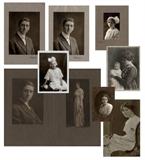 Lot# 1144 Edward Weston (1886-1958 Carmel, CA)
 
A group of nine gelatin silver prints, comprising: two identical portraits of a young man, each signed and dated in ink on the folio backing paper lower right: Weston - 1912 (each 5.75'' x 4''); a marriage portrait of the same man and a woman, two photos mounted into one folio, folios stamped with Weston's Tropico studio stamp (the man 6.25'' x 4.25'', the woman 6.5'' x 3.25''), 2 pcs; portrait of the same woman seated, the folio stamped with Weston's Tropico studio stamp lower right (6.25'' x 4.5''); an oval-shaped portrait of the same woman, partially signed and dated on the folio lower left: 1912 (4'' x 3''); a portrait of the same woman with a baby, signed in the image upper left: Weston (6.5'' x 4.5''); a portrait of a woman, signed and dated in ink on the folio backing paper lower left: Weston - 1912; a portrait of a young girl, the folio stamped with Weston's Tropico studio stamp lower right (6'' x 4.5''); 9 pcs, , est: $800/1200