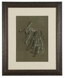 Lot# 1184 Paul Cadmus N.A. (1904-1999 Weston, CT)
 
''Dancers Resting'', lithograph with hand-colored white crayon on olive green paper under glass, sight size: 26.75'' H x 18.75'' W, est: $1000/1500