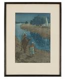 Lot# 1189 Charles William Bartlett (1860-1940 Honolulu, HI)
 
''By the River, Jaunpur, India'', color woodblock on paper under glass, sight size: 14.25'' H x 10'' W, est: $500/700