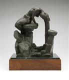 Lot# 1195 Edward J. Fraughton (1939 - * Salt Lake City, UT)
 
''Two Oceans Pass'', female nude washing her hair in a river, signed ''Edward J. Fraughton'', numbered 6/50, and dated 1993 with copyright symbol, patinated bronze, mounted on a green marble base on a wooden plinth, the bronze: 12.5'' H; overall: 15'' H x 12'' W x 10'' D, est: $700/900