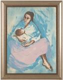 Lot# 1197 R. C. Gorman (1932-2005 Taos, NM)
 
Indian woman nursing an infant, color lithograph on paper under glass, paper size: 30'' H x 22.5'' W, est: $400/600