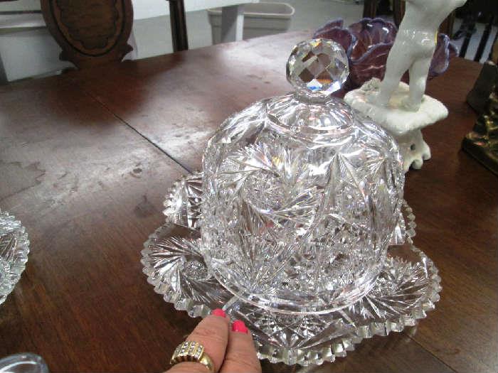 American Brilliant Cut Glass Covered Cheese Ball Dish 
