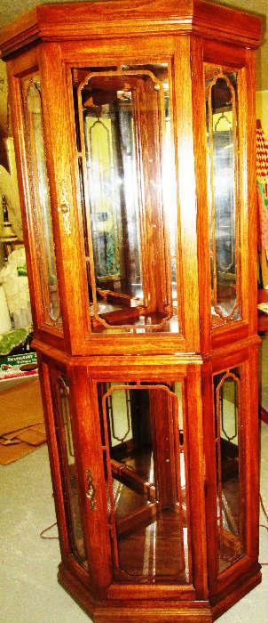 Lighted Oak Double Display Cabinet