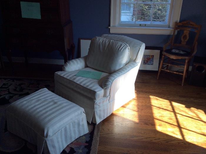 Matching down filled chair with ottoman