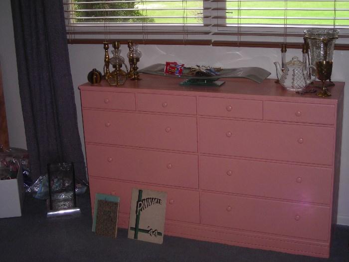 pink dresser and more glassware