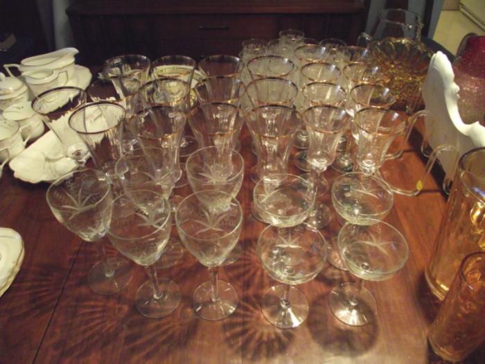 Etched glass goblets & wine glasses