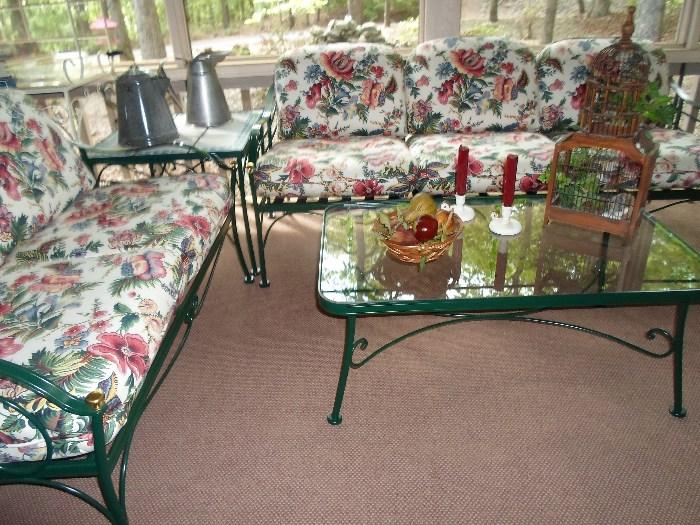 4 pc grouping, metal, clean, has chair w/different fabric