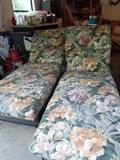 pair of metal loungers w/nice, clean fabir