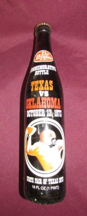 Vintage Texas vs Oklahoma Dr Pepper Commemorative Bottle
