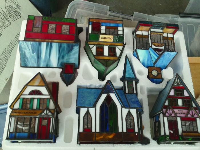GALAXY LTD. 6-Piece STAINED GLASS VILLAGE SET (Each one lights up from inside)