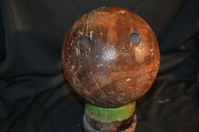 Wooden bowling ball - 2 holes - circa 1890 