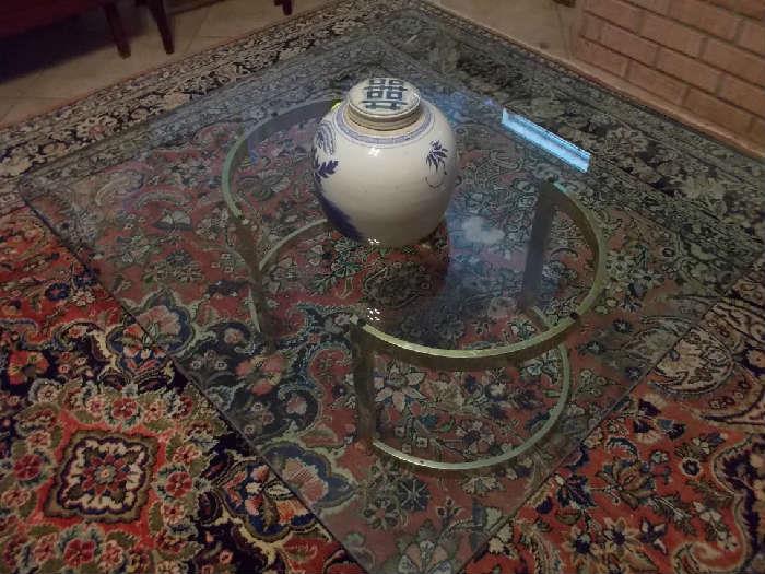 This oriental carpet did not sell at our last sale, so we brought it over to this one - Very nice carpet 9X11ish - (table & jar sold)