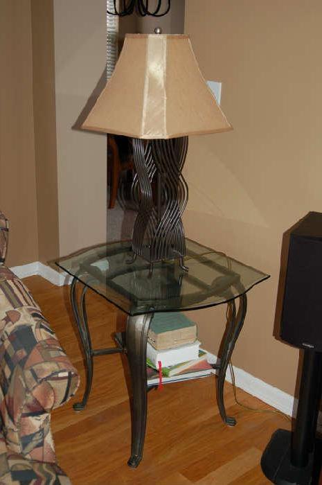 Glass and iron end table