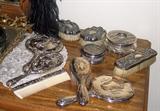 GORMAN HANDMIRROR & BRUSH SET + MANY MORE SILVER & BRASS HAND MIRRORS & BRUSHES