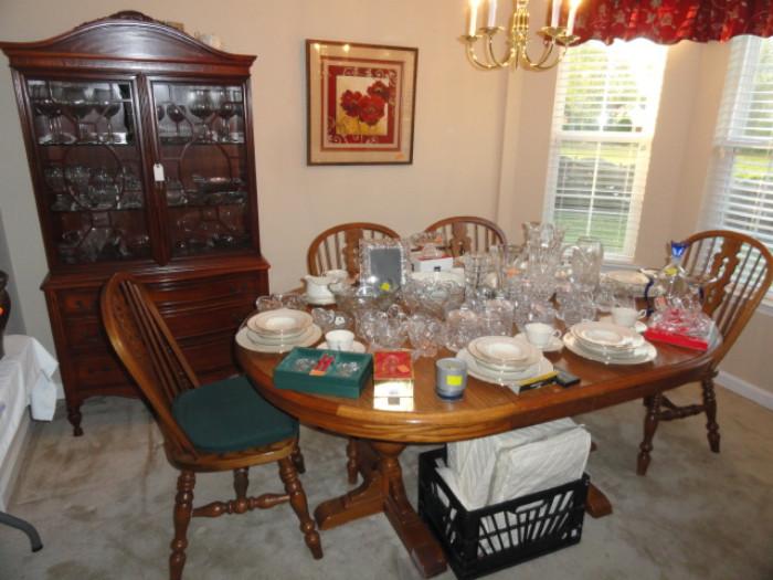 Oak Table with Two Inserts and Four Chairs... Antique China Cabinet... 