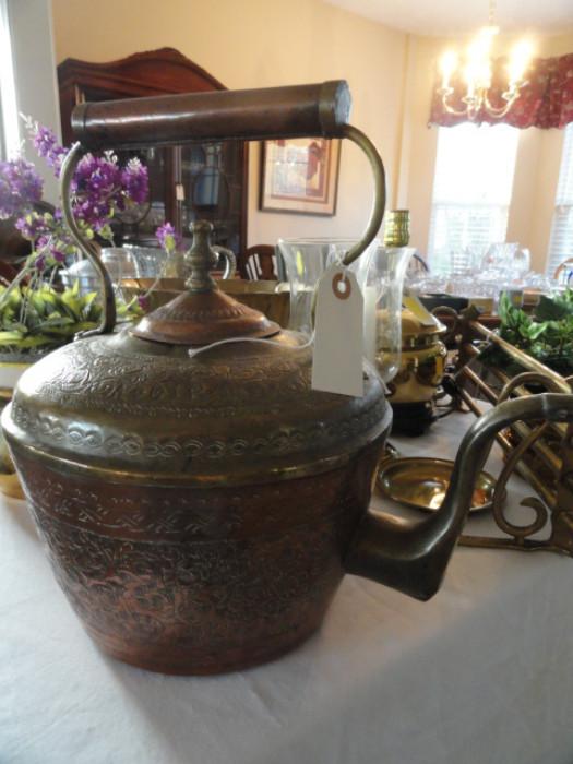 ANTIQUE EASTERN COPPER AND BRASS TEA POT