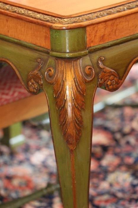 Fantastic dining room set - stained and painted mahogany with curly maple veneers.