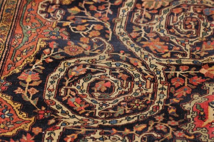 Fantastic array of fine carpets and rugs in this sale (21 in all)... Tabriz, Qazvin, Ingelas, several Hamadan, Lilihan, Sarouk, etc.     This example is a Fereghan Sarouk carpet, 8'8" x 12'2", some wear,  from the late 1890s - early 1900s