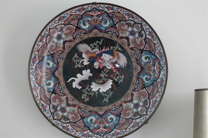 large cloisonne bowl, mounted on wall for display