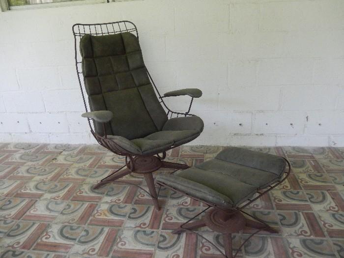 Eames Wire Mesh Chair and Ottoman.