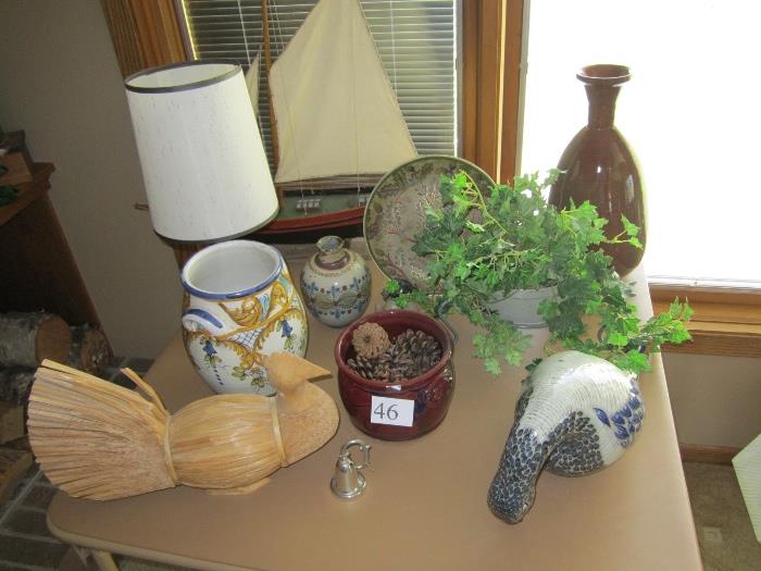 Decor items, lamp, boat, ducks, etc.