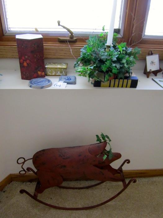 Decorative items, plants, pig, etc.