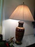 very nice large large painted lamp with french flame finial
