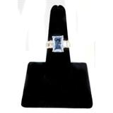 Sterling with Gold Overlay Cocktail Ring With Aqua Marine Colored Rhinestone. Marked 925.
Condition:Very Good
Shipping: Yes
Size: 7