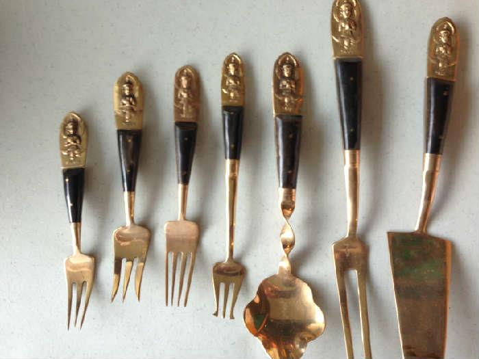 Brass "Siam" flatware collection - many pieces