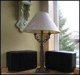 speakers and lamp