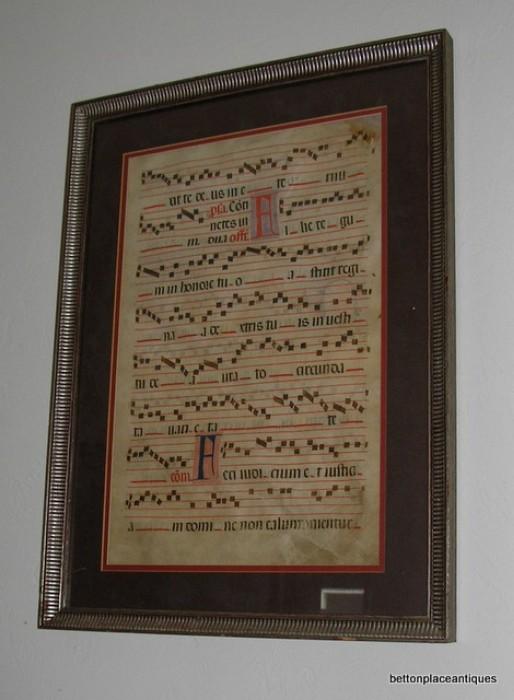 Antique Framed Music on vellum