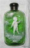 Mary Gregory Flask with Sterling silver top