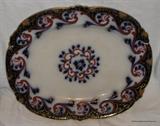 Large Minton Platter flow blue edges with gold in polychrome