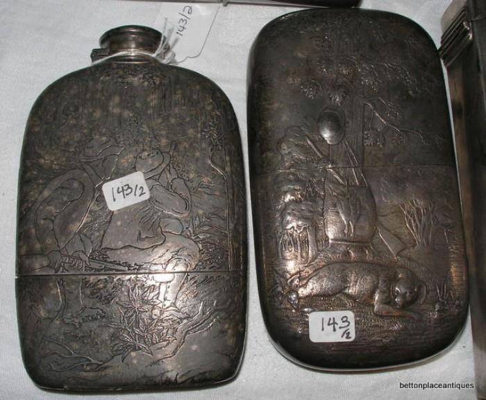 Tiffany Sterling Flasks, one is a hunting scene