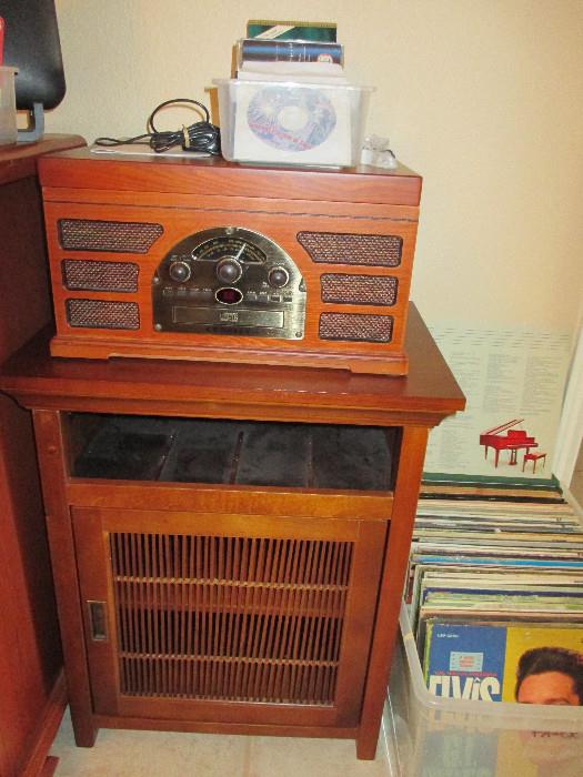 Crosley Turntable, CD Player with Radio.  Vintage Albums