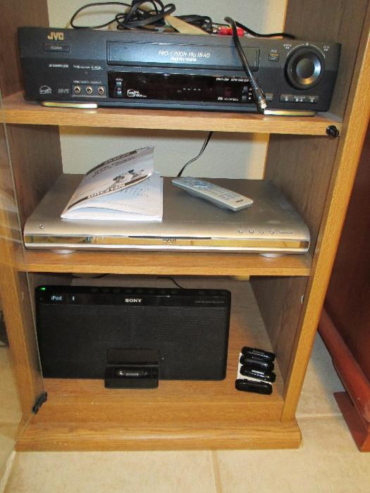JVC VHS Player, RCA DVD Player, Sony Docking Station With Radio