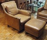 Ferguson-Copeland Leather Arm Chair and Ottoman w/Nailhead Trim