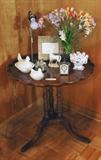 Antique Cherrywood Piecrust Table with Tri-leg Pedestal and Original Brass Paw Feet