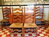 Dining Set, Table with Four High Back Chairs with Rush Seats