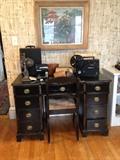 Vintage Desk with Chair, 8MM Projectors, Binoculars, 8MM Camera, CDs