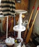 Patio Furniture and Umbrella, Bird Baths, Picnic Table (not pictured), Oars 