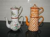 2 examples of coffee biggins in this large collection of enamel ware