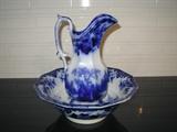 Alcock Flow Blue pitcher and bowl