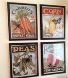 Set/4 Vegetable Prints in Shadow Boxes Tobin