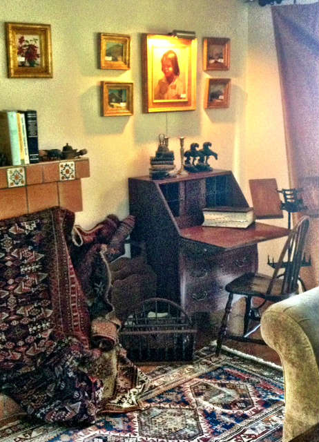 Antique Oriental rug collection, Americana paintings (Carl Von Bergen - Spangenberg)  Antique and fine furnishings, drop leaf desk, many single chairs,  Antique Book Stand.  Fine furnishings (Pottery Barn sofas, 62" TV/Surround sound system, Kingsley & Bate Teak Patio table and chairs.