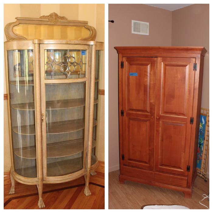 Antique curio , Bedroom armoire with matching foot board , headboard, mirror (not pictured)