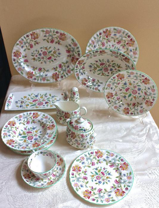 Haddon Hall Minton Royal Doulton ( Green ) China service for 12 + serving pieces 